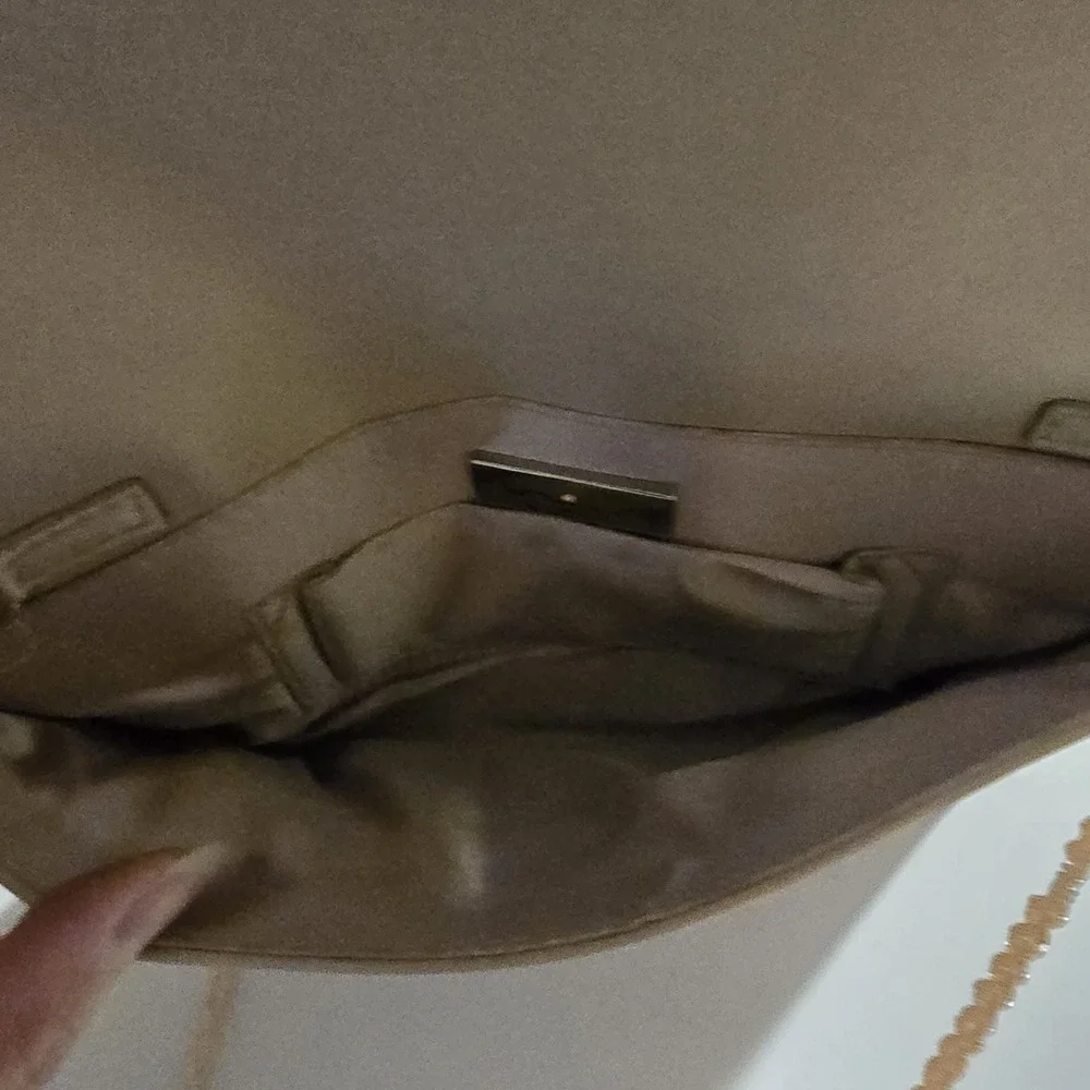 Nina Champagne Satin Clutch Pearl Rhinestone Embellished Evening Bag NWT‎